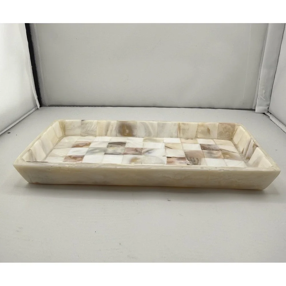 Luxury Vintage Capiz Mother Of Pearl Vanity Trinket Tray 9.5"x5"x1" - Picture 6 of 7
